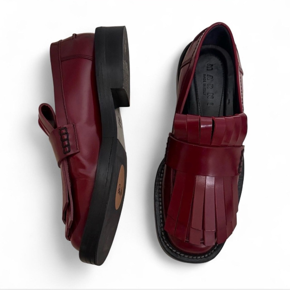 Marni Red Leather Fringe Slip-On Loafers EU 39